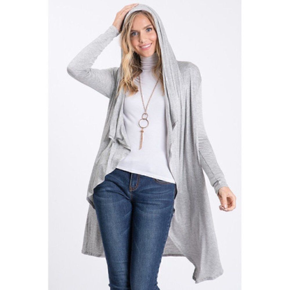 Hooded Cardigan Sweater Gray Women's Size Small